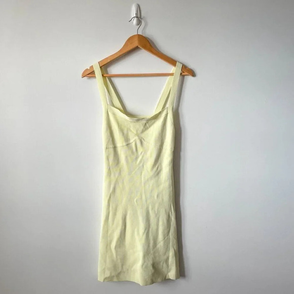 Zara Knitted Thick Strap Dress Pastel Yellow Size  Medium NWOT - Picture 3 of 8